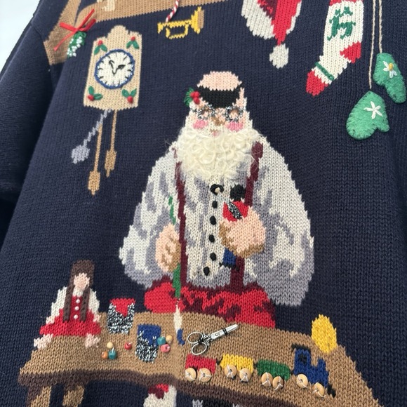 Vintage Susan Bristol Sweater Women M Navy Santa Workshop Embellished Christmas - Picture 4 of 13